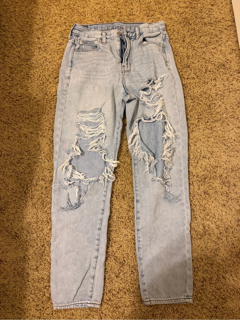 American Eagle Outfitters Light Blue Distressed Mom Jeans